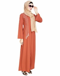 Elegant Brick Red Embroidered Abaya - Image 3