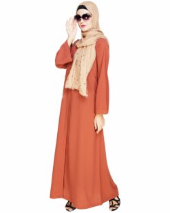 Elegant Brick Red Embroidered Abaya - Image 4