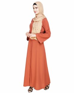 Elegant Brick Red Embroidered Abaya - Image 5
