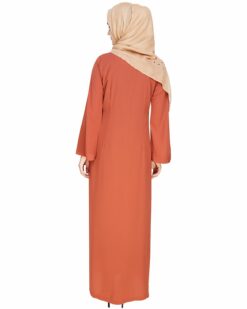 Elegant Brick Red Embroidered Abaya - Image 6