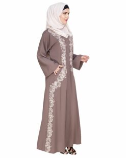 Astonishing Embroidered Brown Dubai Style Abaya - Image 3