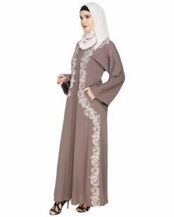 Astonishing Embroidered Brown Dubai Style Abaya - Image 4
