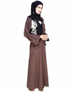 Classic Dubai Style Wood Brown Abaya - Image 3