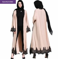 Alternative view of Lace Splicing Coat Middle East Long Robe Kaftan dubai abaya