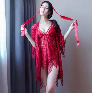 Alternative view of Red Women Lace Sleepwear Crochet Lingerie Set