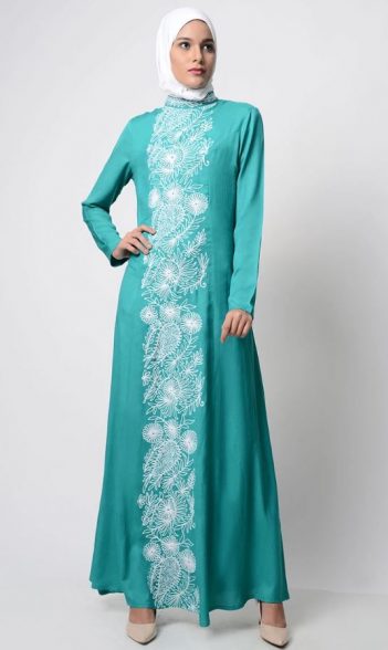 stylish simple abaya designs | teal abaya | white and green abaya
