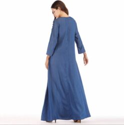 Arabian Denim Dress Abaya Bead Turkish Maxi Dress - Image 4