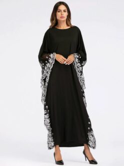 Moroccan Kaftan Bat Sleeve Embroidery Knitted Abaya - Image 5