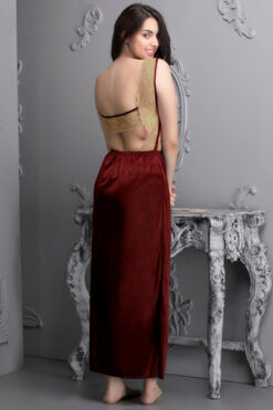 7 Pc Satin Nightwear Set Maroon - Image 10