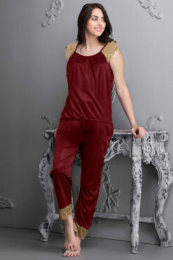 7 Pc Satin Nightwear Set Maroon - Image 6