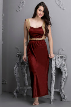 7 Pc Satin Nightwear Set Maroon - Image 3
