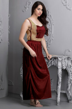 Alternative view of 7 Pc Satin Nightwear Set Maroon