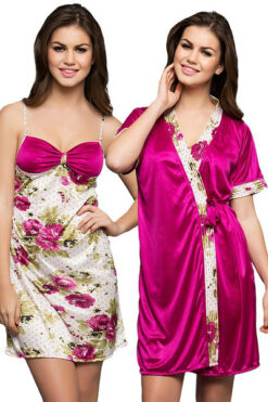 Printed Short Nighty & Robe Set - Image 3