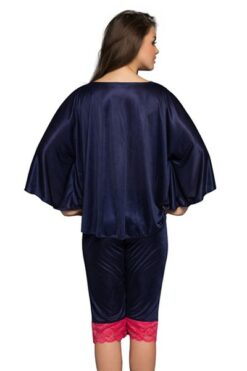 Alternative view of 2 Pcs Satin Nightwear Set in Navy- Kaftan Top & Pyjama