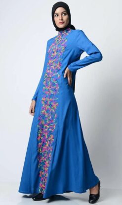 Multi-Color Thread Embroidered Abaya-Zara Blue - Image 5
