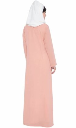 Double Layer Abaya Pink and Off White - Image 3