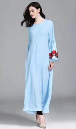 Alternative view of Floral applique work flared sleeves abaya dress