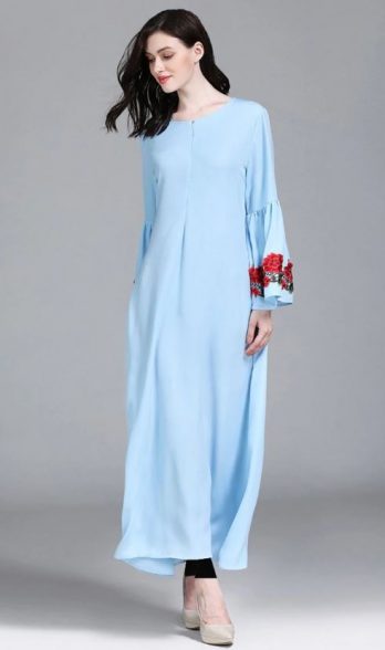 Alternative view of Floral applique work flared sleeves abaya dress