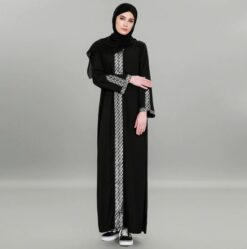 Fashion Women Dress Black Patchwork Hooded Abaya - Image 6