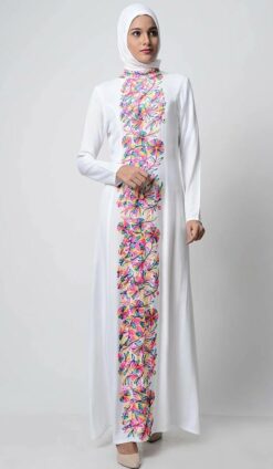 Multi Color Thread Embroidered Abaya White - Image 3