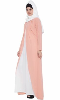 Alternative view of Double Layer Abaya Pink and Off White