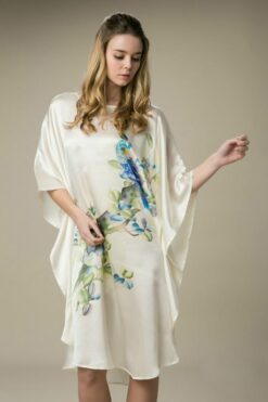 Alternative view of Natural Silk Dress Handmade Painted Flower Printed Nightgowns