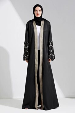 Black Open Abaya Robe Women Cardigan - Image 5