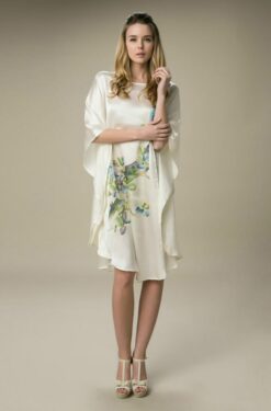 Natural Silk Dress Handmade Painted Flower Printed Nightgowns - Image 3