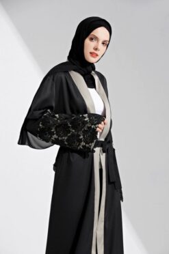 Black Open Abaya Robe Women Cardigan - Image 4