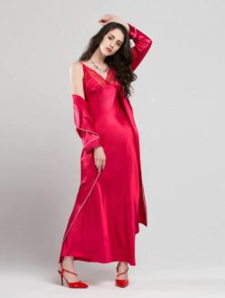 Sleepwear Satin Silk Nightdress Two Piece Set - Image 3