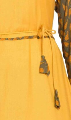 Dual Tone And Printed Flared Long Abaya - Image 5
