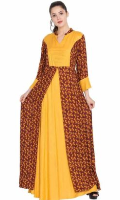 Dual Tone And Printed Double Layered Abaya - Image 3