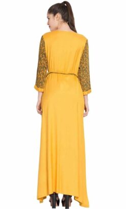 Dual Tone And Printed Flared Long Abaya - Image 4