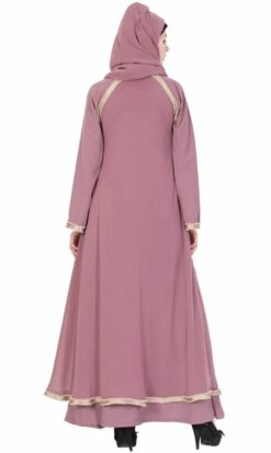 Designer Abaya With Pearl Lace - Puce Pink - Image 4