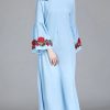 Floral applique work flared sleeves abaya dress | stylish simple abaya designs | embroidered abaya | elastic sleeves abaya