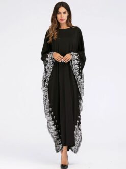 Moroccan Kaftan Bat Sleeve Embroidery Knitted Abaya - Image 4