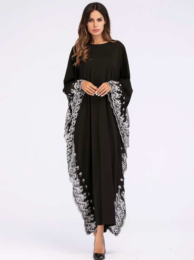 Moroccan Kaftan Bat Sleeve Embroidery Knitted Abaya - Night Dress