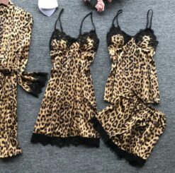 Alternative view of 4pcs Leopard Printing Pattern Pajama Set Nightdress