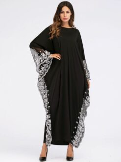 Moroccan Kaftan Bat Sleeve Embroidery Knitted Abaya - Image 3