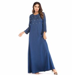 Alternative view of Arabian Denim Dress Abaya Bead Turkish Maxi Dress