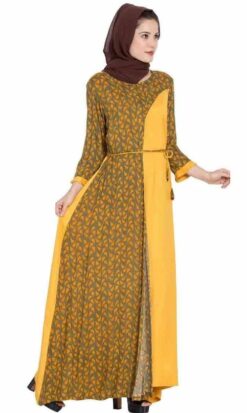 Dual Tone And Printed Flared Long Abaya - Image 3
