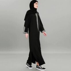 Fashion Women Dress Black Patchwork Hooded Abaya - Image 4