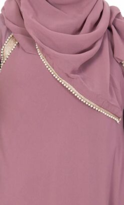 Designer Abaya With Pearl Lace - Puce Pink - Image 6