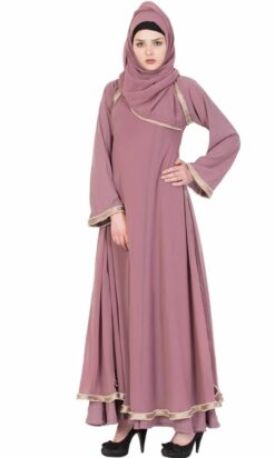 Alternative view of Designer Abaya With Pearl Lace - Puce Pink