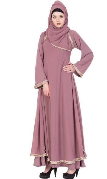Alternative view of Designer Abaya With Pearl Lace - Puce Pink