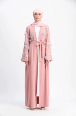 Embroidery Abaya 3D Floral Maxi Cardigan - Image 3