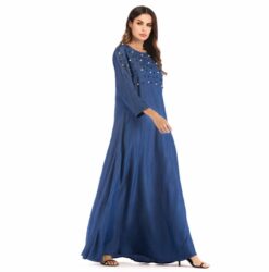 Arabian Denim Dress Abaya Bead Turkish Maxi Dress - Image 3