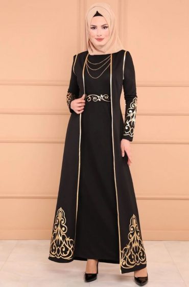 Alternative view of Muslimah stamping abaya full length two pieces dress