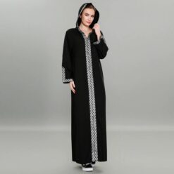 Fashion Women Dress Black Patchwork Hooded Abaya - Image 3