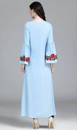 Floral applique work flared sleeves abaya dress - Image 3